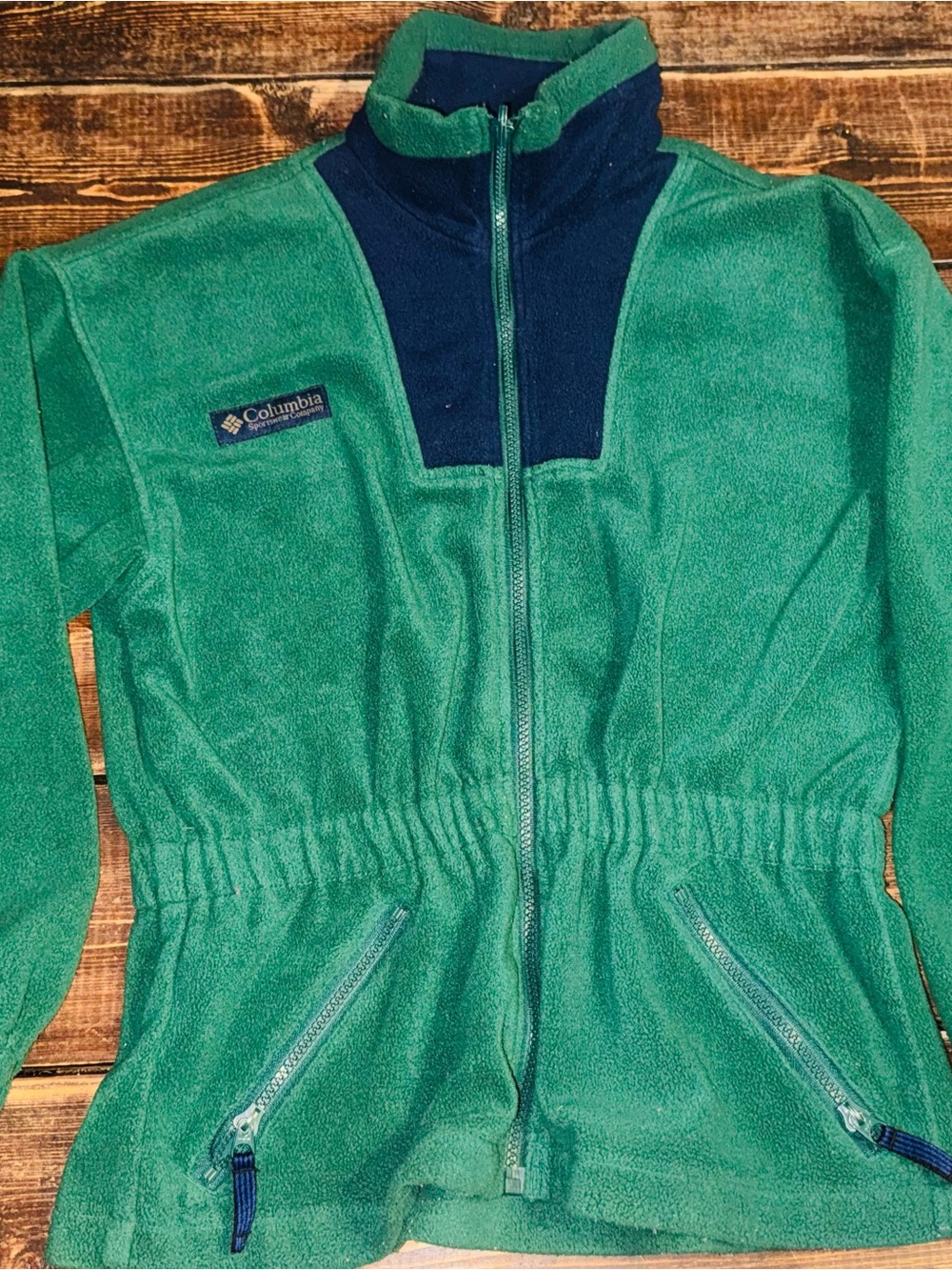 Vintage Columbia Sportswear Green & Navy Full Zip Fleece Jacket Y2K Youth